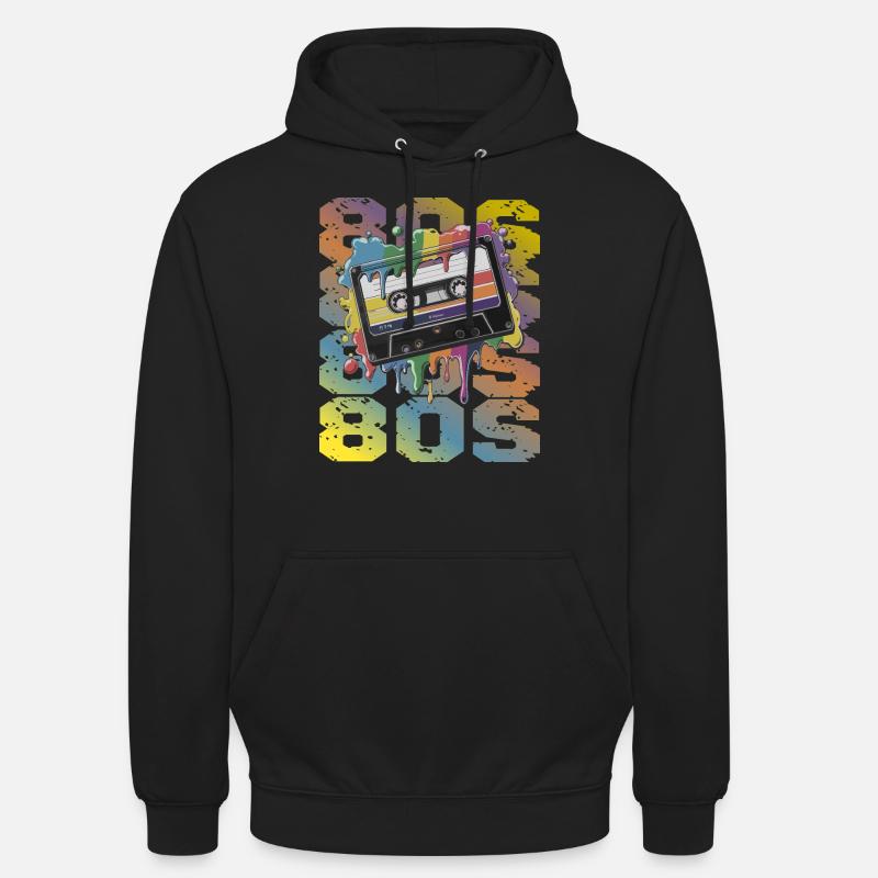 80s Retro Kassette Regenbogen Nostalgie - Unisex Hoodie - Schwarz