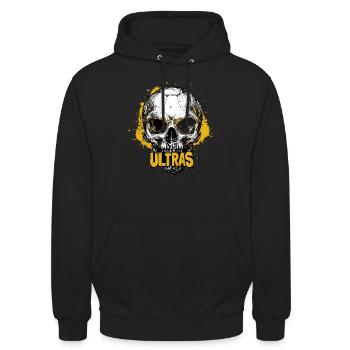 Skull Fußball Fan Ultra Ultras - Unisex Hoodie - Schwarz - Vorne - Alina (178cm) & Michal (187cm)