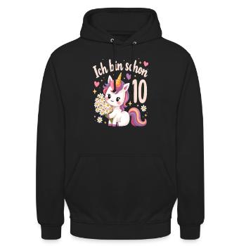 Süßes Einhorn 10. Geburtstag für Mädchen - Unisex Hoodie - Schwarz - Vorne - Alina (178cm) & Michal (187cm)
