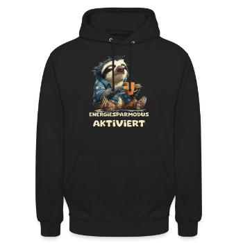 Funny sloth with saying Energiesparmous active - Unisex Hoodie - black - Front - Alina (178cm) & Michal (187cm)