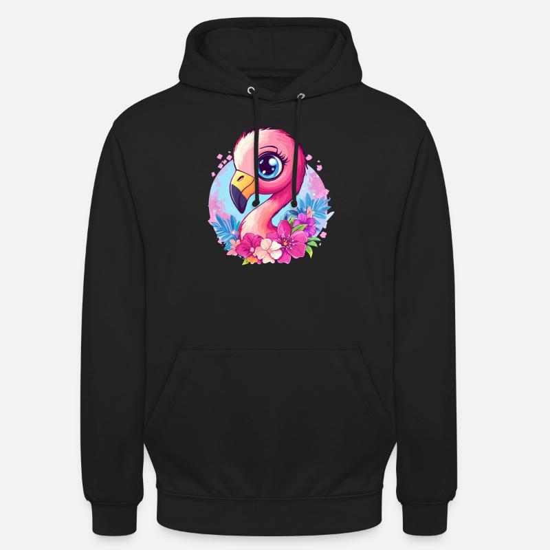 Flamingo mit Blütenzauber - Unisex Hoodie - Schwarz