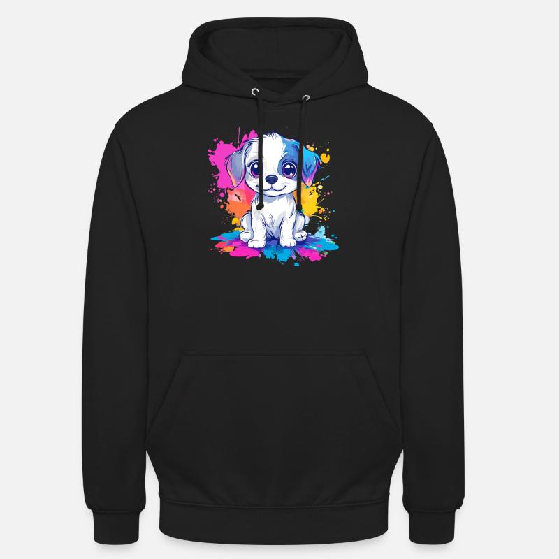 Welpe auf Farbspritzer - Unisex Hoodie - Schwarz