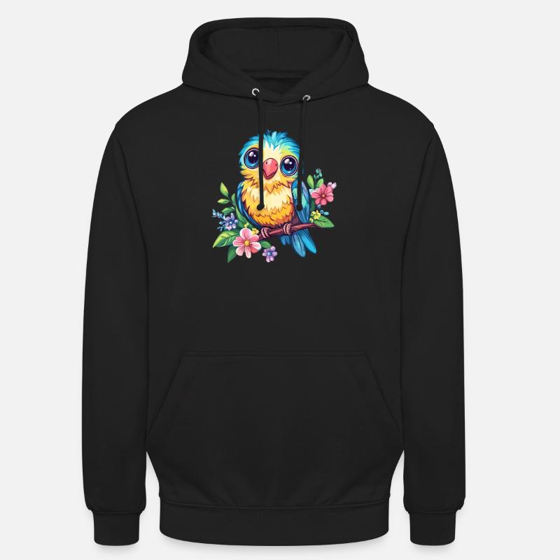 Bunter Vogel mit Blüten - Unisex Hoodie - Schwarz