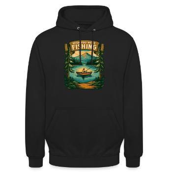 Wish You Were Fishing Nostalgic Angler Quote - Unisex Hoodie - black - Front - Alina (178cm) & Michal (187cm)