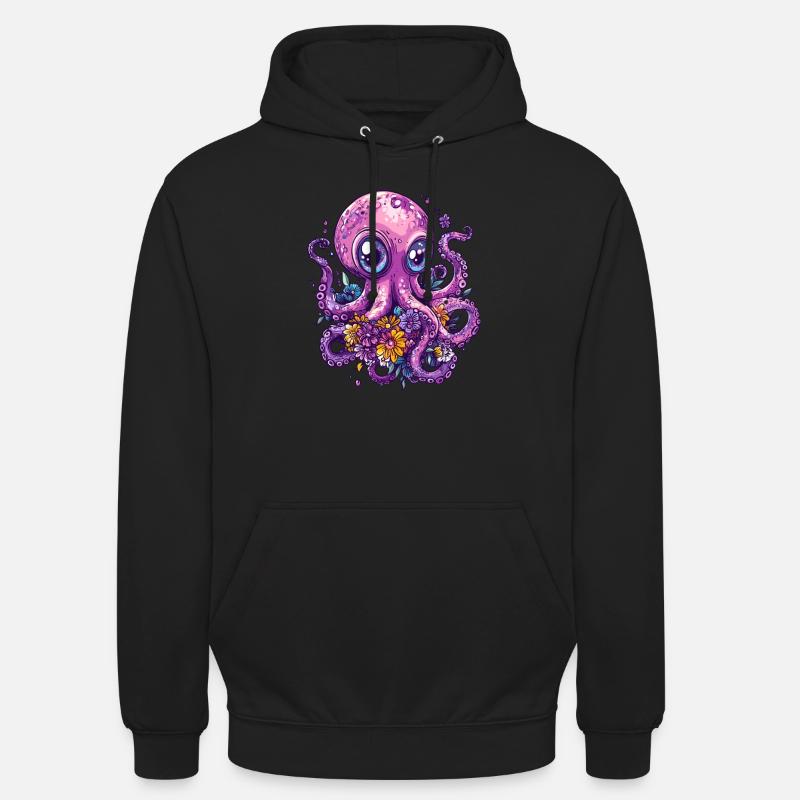 Pieuvre avec des fleurs - Sweat-shirt à capuche unisexe - noir