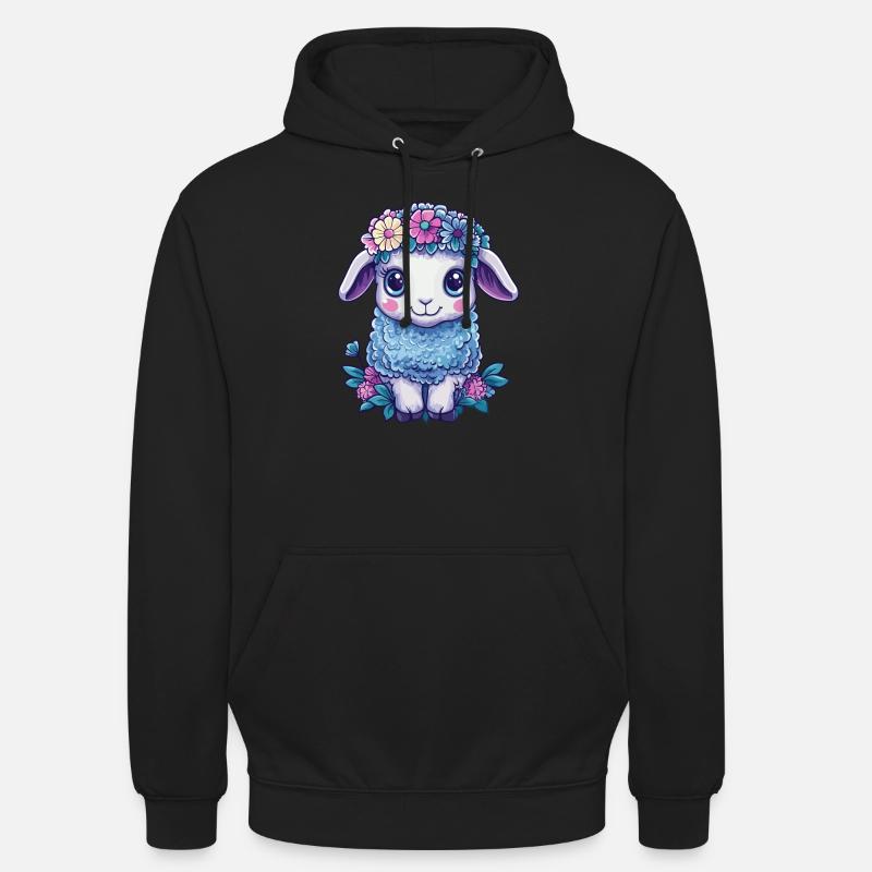 Schaf mit Blumen - Unisex Hoodie - Schwarz