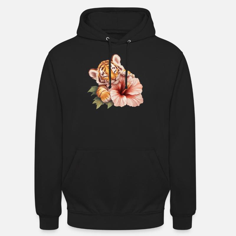 Bébé tigre avec fleur - Sweat-shirt à capuche unisexe - noir