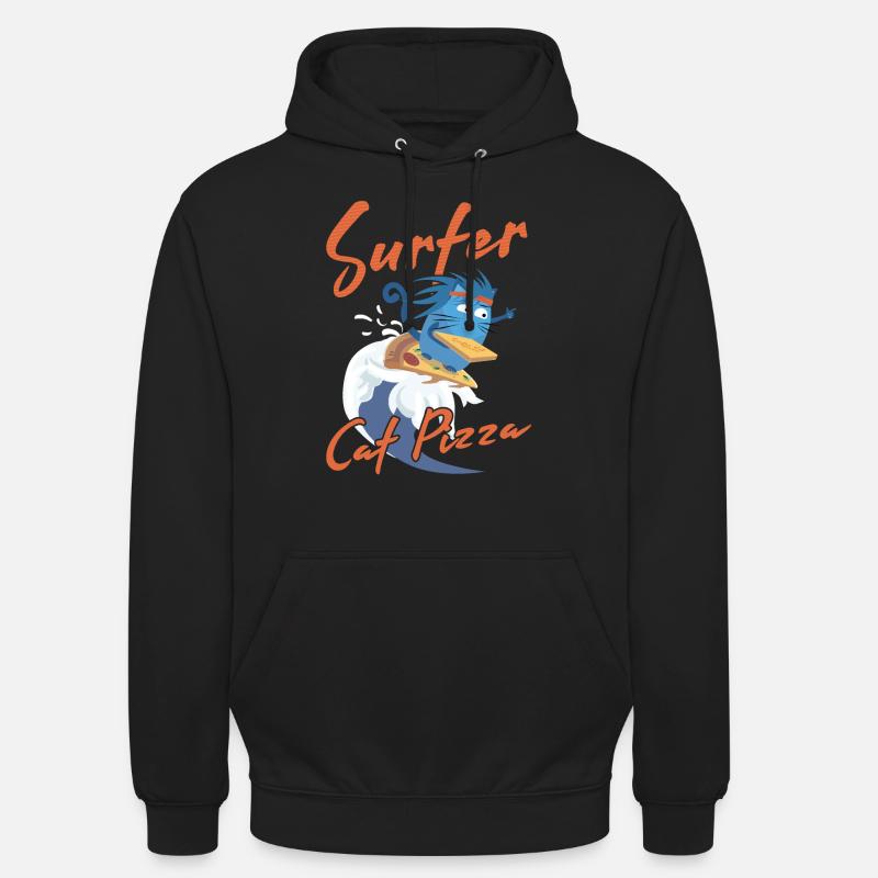 Surfer Cat Pizza - Chats Drôles - Sweat-shirt à capuche unisexe - noir