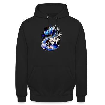 Dragon, Fleurs, Fantaisie, Galaxie, Style en détresse - Sweat-shirt à capuche unisexe - noir - Devant - Alina (178cm) & Michal (187cm)
