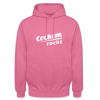 Cochem rockt - Textdesign mit Stadtnamen - Unisex Hoodie - Pink - Vorne - Alina (178cm) & Michal (187cm)