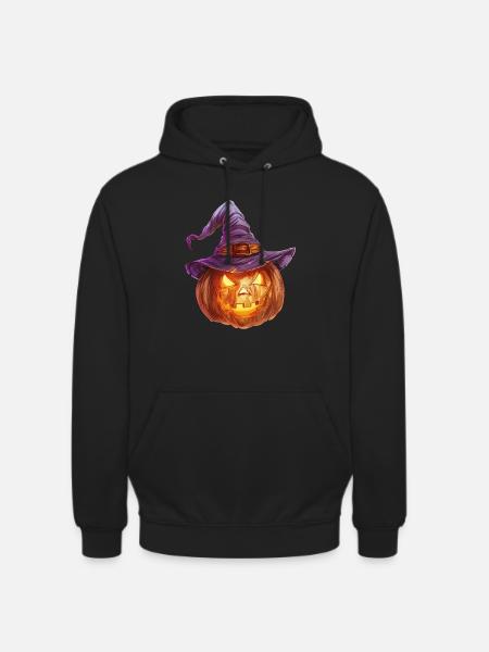 Uhyggelig jack-o'-lanterne med heksehue - Hættetrøje unisex - sort