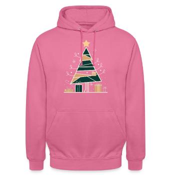 Minimalistische Weihnacht – Tannenbaum in Geometrie - Unisex Hoodie - Pink - Vorne - Alina (178cm) & Michal (187cm)