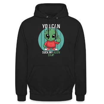 Lustiges unhöfliches Alien flippt aus - Unisex Hoodie - Schwarz - Vorne - Alina (178cm) & Michal (187cm)