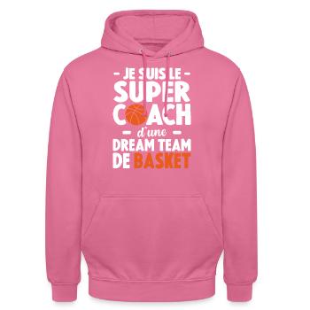 Je Suis Le Super Coach D'une Dream Team De Basket - Sweat-shirt à capuche unisexe - rose - Devant - Alina (178cm) & Michal (187cm)