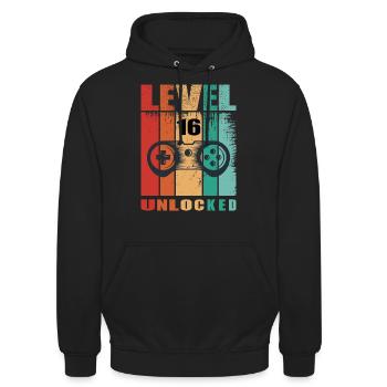 Level unlocked - Geburtstag - Unisex Hoodie - Schwarz - Vorne - Alina (178cm) & Michal (187cm)