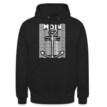 Moin Anker Logo – Shirt - Küste - Unisex Hoodie - Schwarz - Vorne - Alina (178cm) & Michal (187cm)
