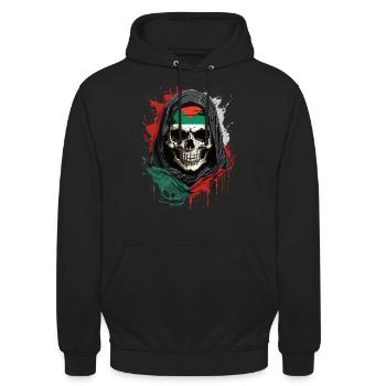 Palestine Pride: Skull and Flag - Unisex Hoodie - black - Front - Alina (178cm) & Michal (187cm)