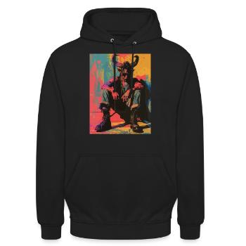 The Devil mit Pentagramm - Unisex Hoodie - Schwarz - Vorne - Alina (178cm) & Michal (187cm)