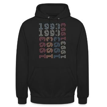 Jahrgang 1993 Geburtstagsgeschenk 1993 Retro 1993 - Unisex Hoodie - Schwarz - Vorne - Alina (178cm) & Michal (187cm)