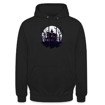 Halloween Geisterhaus Spukhaus Horror Halloween - Unisex Hoodie - Schwarz - Vorne - Alina (178cm) & Michal (187cm)