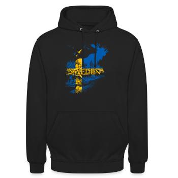 SWEDEN ELCH SCHWEDEN FLAGGE - Unisex Hoodie - Schwarz - Vorne - Alina (178cm) & Michal (187cm)