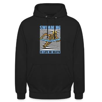 Schwimmen Schwimmer Skelett - Unisex Hoodie - Schwarz - Vorne - Alina (178cm) & Michal (187cm)