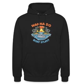 Willst du Boat Stuff machen? Besitzer Kapitän Lustiger Spruch - Unisex Hoodie - Schwarz - Vorne - Alina (178cm) & Michal (187cm)
