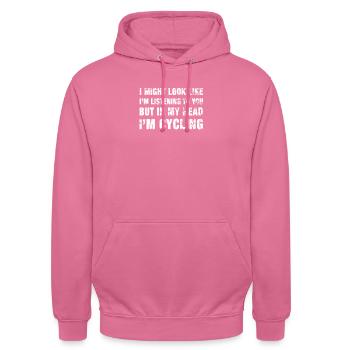 Drôle de cyclisme imprimé graphique en texte blanc en détresse - Sweat-shirt à capuche unisexe - rose - Devant - Alina (178cm) & Michal (187cm)