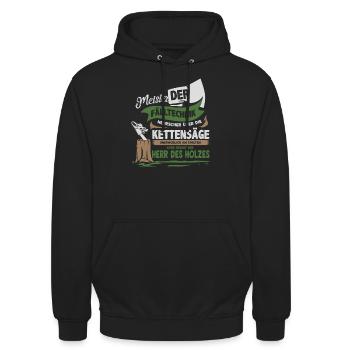Holz Kettensäge Holzfäller - Unisex Hoodie - Schwarz - Vorne - Alina (178cm) & Michal (187cm)
