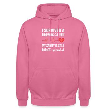 Krankenschwester Ruhestandsgeschenk Pensionierung - Unisex Hoodie - Pink - Vorne - Alina (178cm) & Michal (187cm)