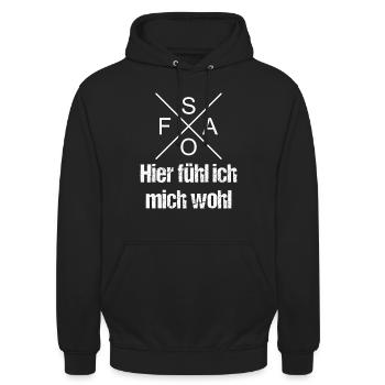 Sofa, Hier fühl ich mich wohl - Unisex Hoodie - Schwarz - Vorne - Alina (178cm) & Michal (187cm)