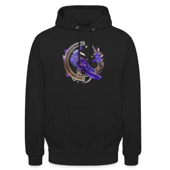 Mystische Krähe, Wicca, Morrigan, Keltisch, Vogel - Unisex Hoodie - Schwarz - Vorne - Alina (178cm) & Michal (187cm)
