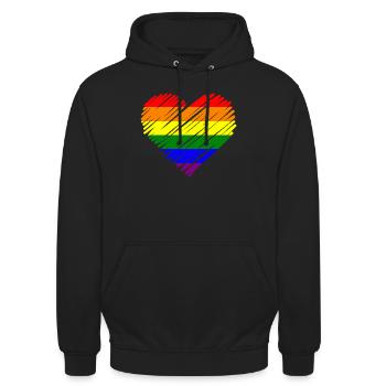 Regenbogen Pride Herz - Unisex Hoodie - Schwarz - Vorne - Alina (178cm) & Michal (187cm)