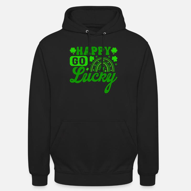 Happy Go Lucky St. Patrick’s Day Cute Green Script - Unisex Hoodie - black