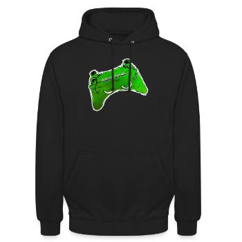 gruener Comic Controller mit Text GAME OVER - Unisex Hoodie - Schwarz - Vorne - Alina (178cm) & Michal (187cm)