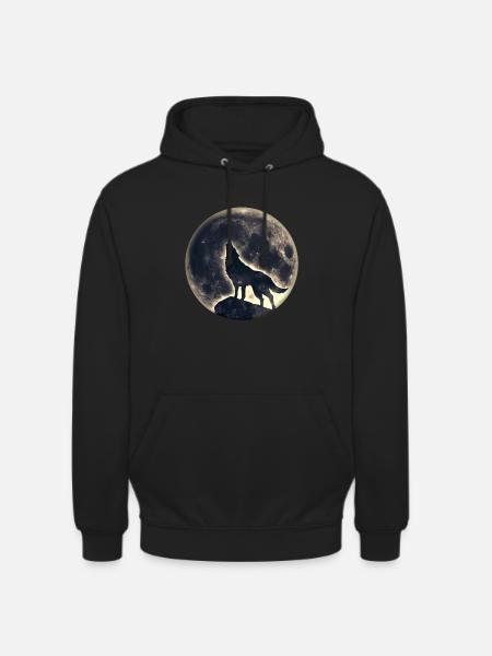 Wolf, full moon, ulv, fuldmåne, måne, vildt, wild, - Hættetrøje unisex - sort