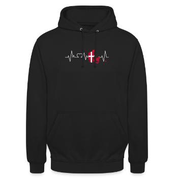 Dänemark Herzschlag Flagge Männer Frauen - Unisex Hoodie - Schwarz - Vorne - Alina (178cm) & Michal (187cm)