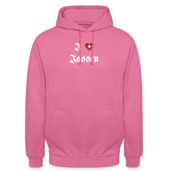 I love Jassen Switzerland - Unisex Hoodie - pink - Front - Alina (178cm) & Michal (187cm)