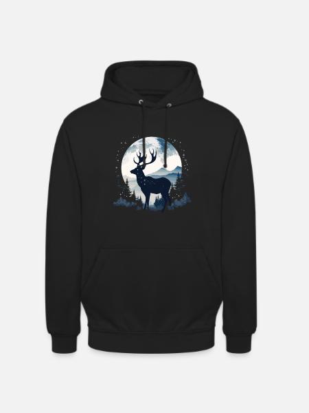 Deer Forest Moon Nature - Unisex Hoodie - black