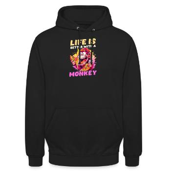 Affenliebhaber Leben besser mit Affen - Unisex Hoodie - Schwarz - Vorne - Alina (178cm) & Michal (187cm)