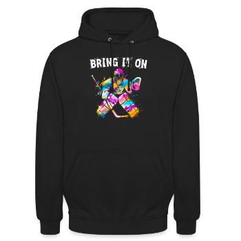 Eishockey Goalie Bring it on Hockey Hockeytormann - Unisex Hoodie - Schwarz - Vorne - Alina (178cm) & Michal (187cm)