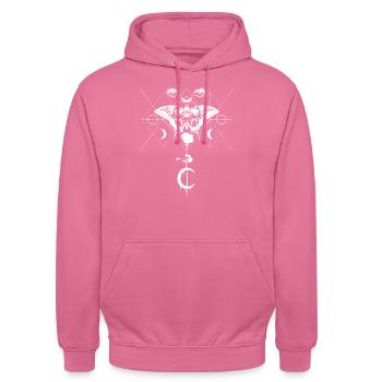 Okkulter gotischer Satan-Hexenschädel-Schmetterling - Unisex Hoodie - Pink - Vorne - Alina (178cm) & Michal (187cm)