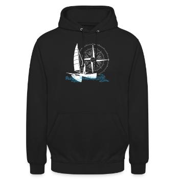 Catamaran voile double coque bateau deux coques - Sweat-shirt à capuche unisexe - noir - Devant - Alina (178cm) & Michal (187cm)