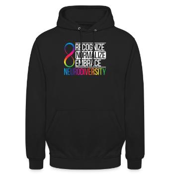 Erkennen Normalisieren Umarmung Neurodiversität Autismus - Unisex Hoodie - Schwarz - Vorne - Alina (178cm) & Michal (187cm)