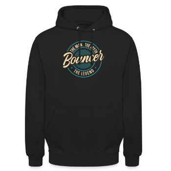 Bouncer The Man The Myth The Legend Security Guard - Unisex Hoodie - black - Front - Alina (178cm) & Michal (187cm)