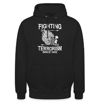 Terrorismusbekämpfung seit 1492 Indianer - Unisex Hoodie - Schwarz - Vorne - Alina (178cm) & Michal (187cm)