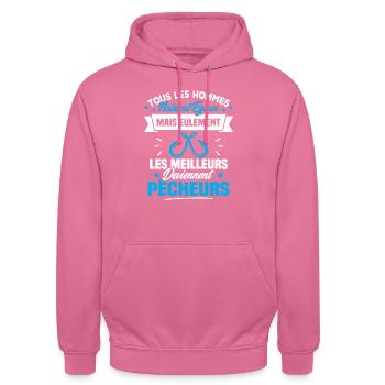 Les meilleurs hommes deviennent Pêcheurs - Sweat-shirt à capuche unisexe - rose - Devant - Alina (178cm) & Michal (187cm)
