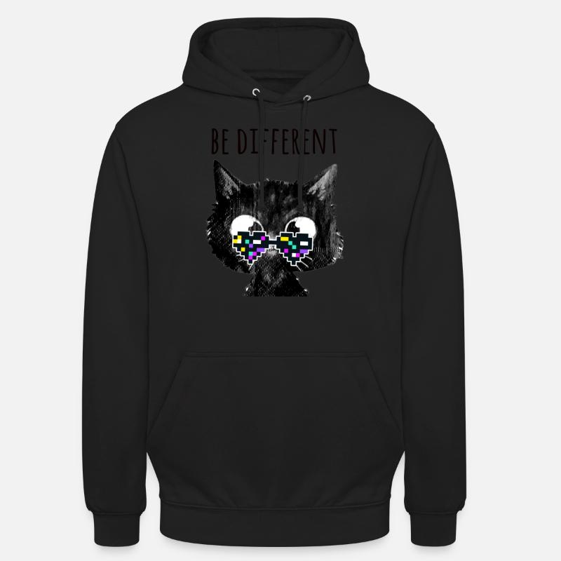 Katze, be different ,nerd,pixelbrille, pixel - Unisex Hoodie - Schwarz