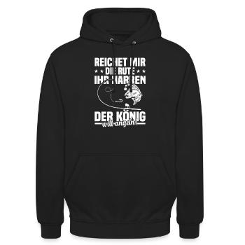 Reichet mir die rute ihr der könig will angeln! - Unisex Hoodie - Schwarz - Vorne - Alina (178cm) & Michal (187cm)