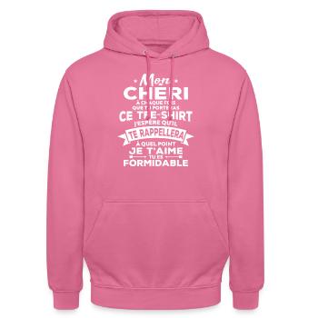 Mon chéri je t aime tu es formidable - Sweat-shirt à capuche unisexe - rose - Devant - Alina (178cm) & Michal (187cm)